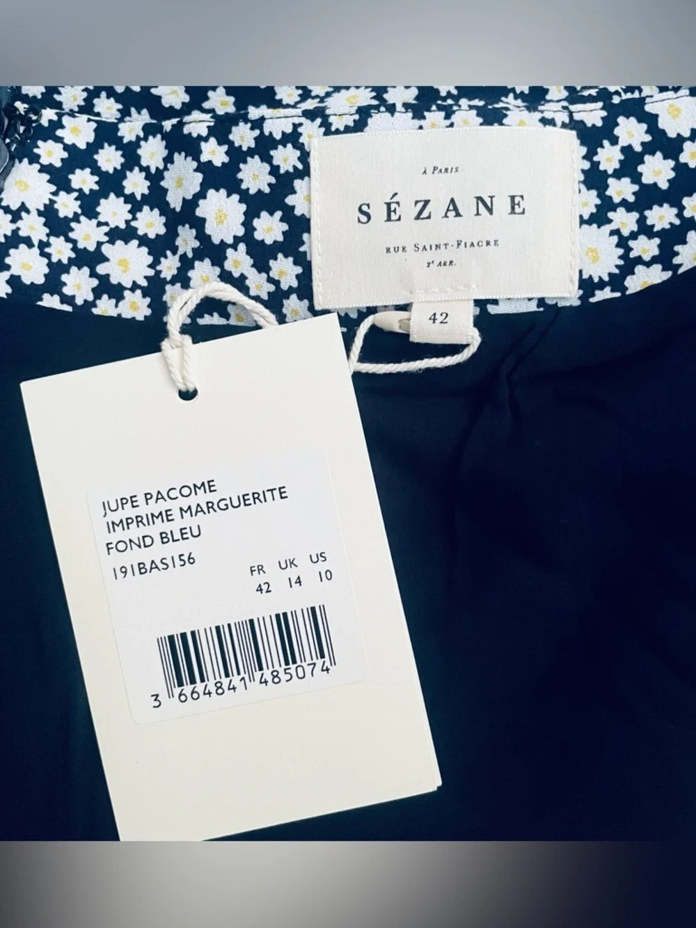 NWT Sezane Navy Daisy Wrap Miniskirt Jupe Pacome Fond Bleu Size 42/10